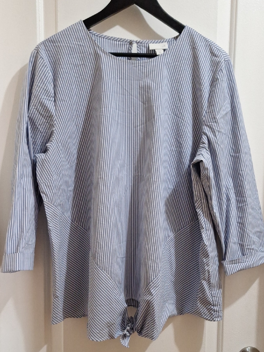 J. Jill Women’s Striped Top Size XL Tie Front 3/4 Sleeve Minimalist Work Cotton